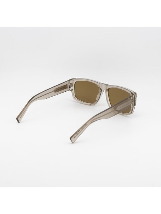 Saint Laurent SL689 005 Sunglasses Shiny Beige Rectangle Frame, Brown Lenses